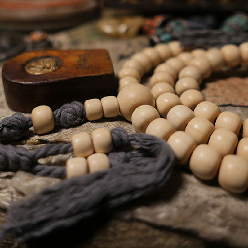 Wear FengShui 108 Mala Beads Abelia Biflora Wood Warding Off Evil Spirits Wrist Mala