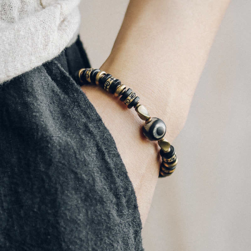 Wear FengShui Tibetan Bone Beads Ebony Wood Strength Bracelet