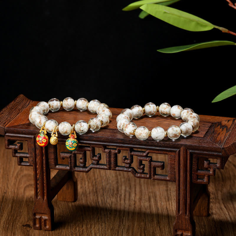 Wear FengShui Gold Swallowing Beast Family Charm Luminous Fluorescent Liuli Glass Bead Success Bracelet
