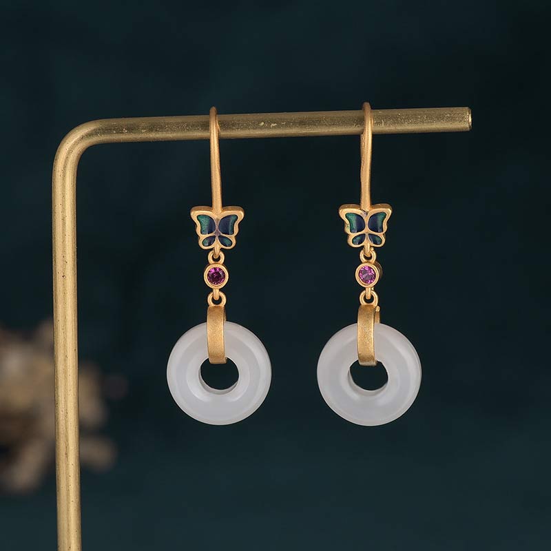 Wear FengShui FengShui White Jade Butterfly Fortune Earrings
