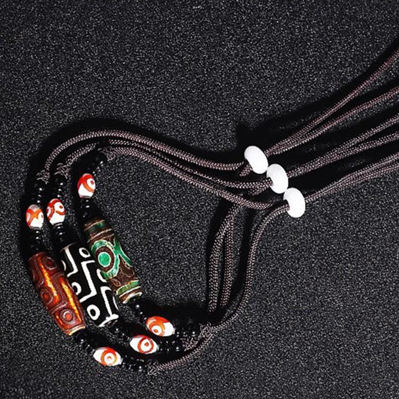 Wear FengShui Tibetan Nine-Eye Dzi Bead Protection String Necklace
