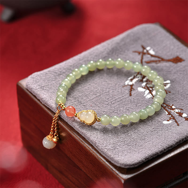 Wear FengShui 925 Sterling Silver Hetian Jade Gourd Lotus Abundance Luck Bracelet