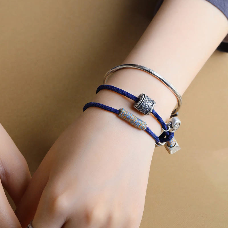Wear FengShui Handmade Tibetan Om Mani Padme Hum Carved Auspicious Amulet Double Wrap Rope Bracelet
