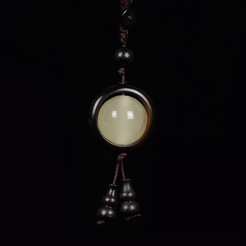 Wear FengShui Red Sandalwood Ebony Wood Green Sandalwood Luminous Lucky Bead Gourd Peace Key Chain