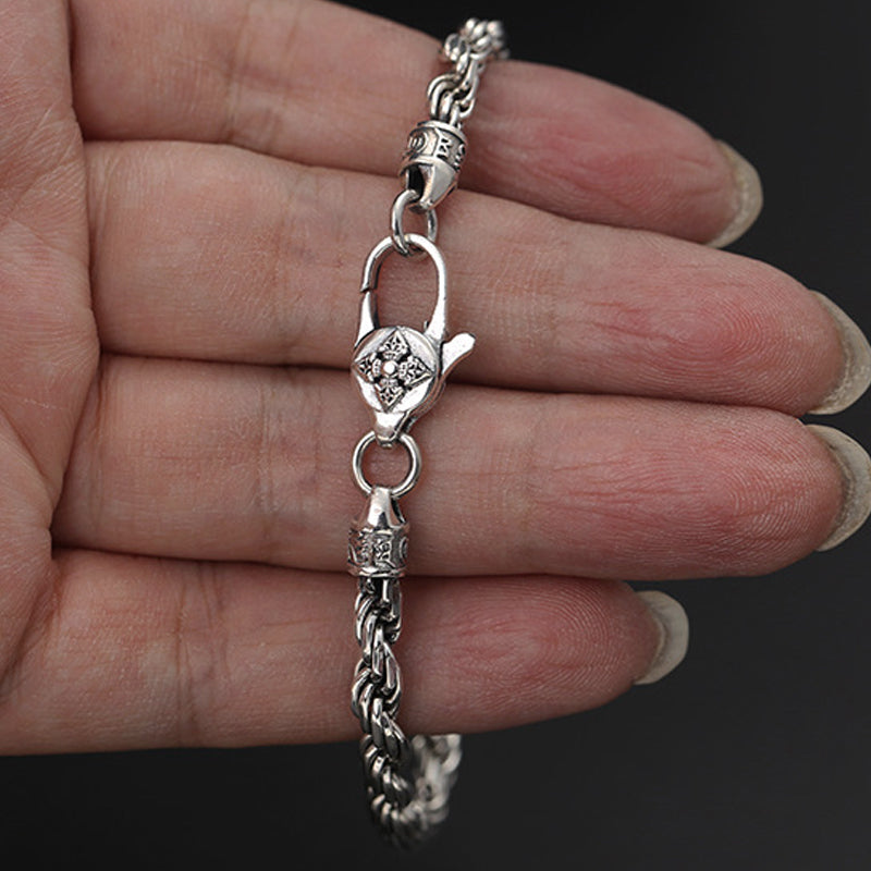 Wear FengShui 925 Sterling Silver Tibet Om Mani Padme Hum Double Dorje Vajra Twisted Design Peace Love Bracelet
