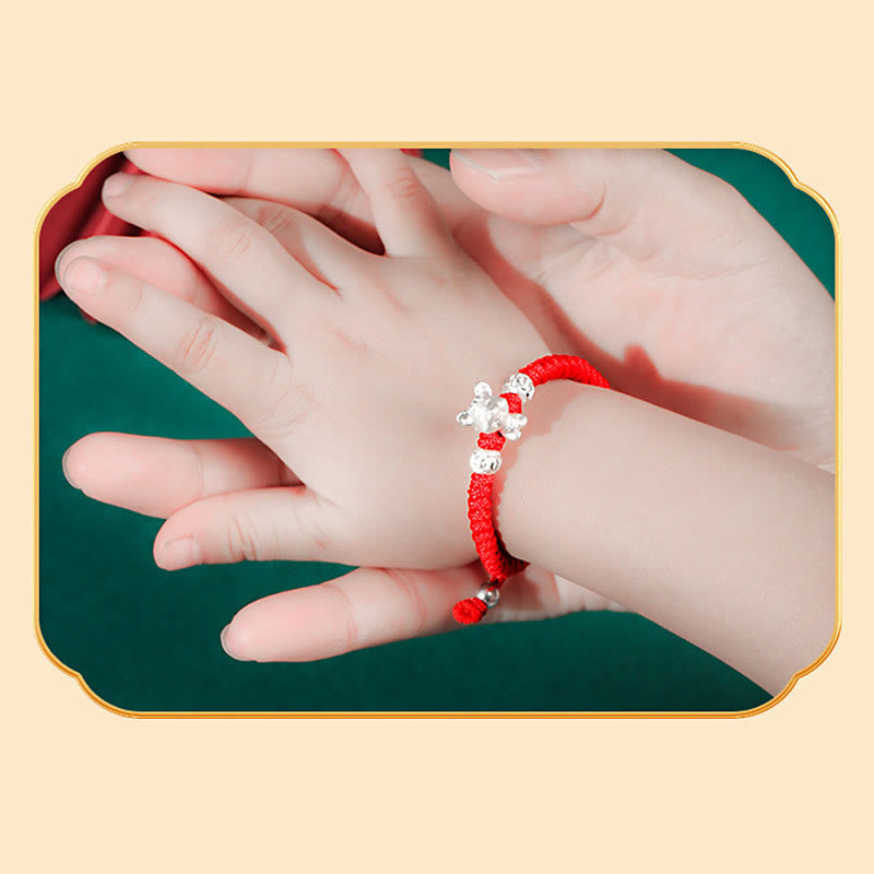 Wear FengShui 999 Sterling Silver Chinese Zodiac Red Rope Luck Handcrafted Kids Bracelet