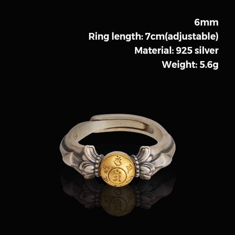 Wear FengShui 925 Sterling Silver Manjusri Mantra Om Mani Padme Hum Peace Adjustable Ring