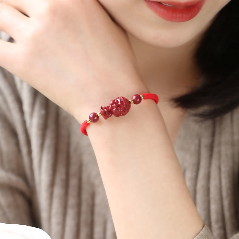 Wear FengShui Chinese Zodiac Natal Buddha Cinnabar Amulet Blessing String Bracelet