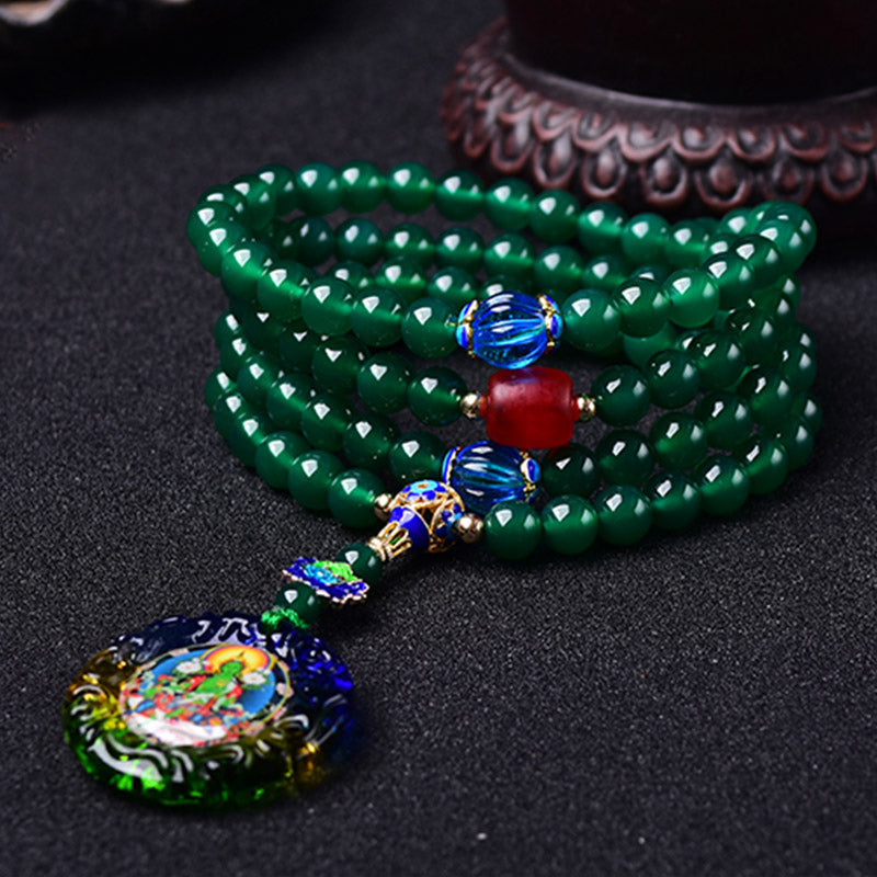 Wear FengShui 108 Mala Beads Natural Green Agate Bodhisattva Green Tara Manifestation Charm Bracelet