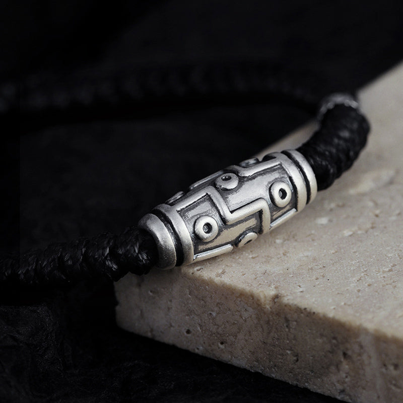 Wear FengShui 999 Sterling Silver Nine-Eye Dzi Bead Pattern Blessing Rope Bracelet