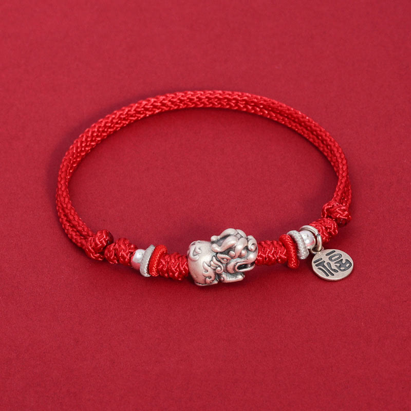 Wear FengShui 925 Sterling Silver PiXiu Fu Character Wealth Luck Handmade Braided Bracelet