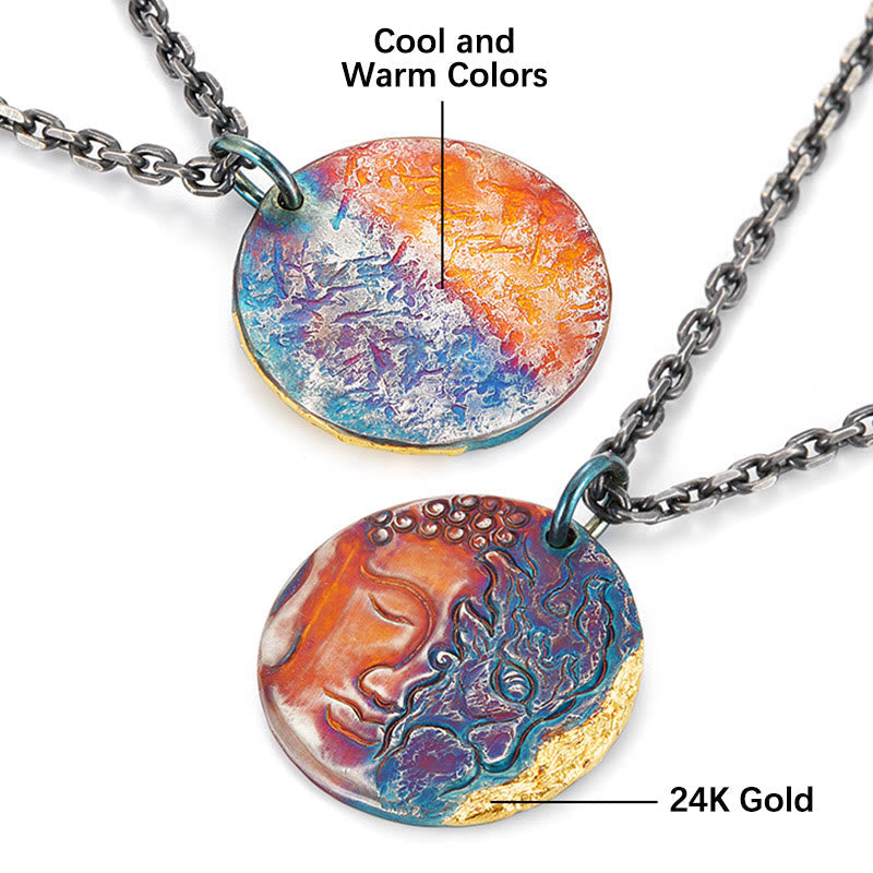 Wear FengShui 999 Sterling Silver 24K Gold Half Demon Half Buddha Compassion Necklace Pendant