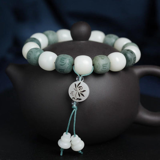Wear FengShui White Bodhi Six True Words Protection Bracelet