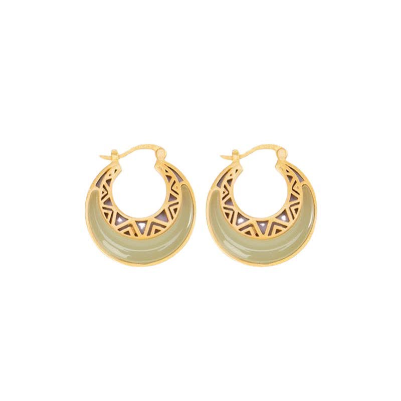 Wear FengShui Crescent Moon Jade Prosperity Drop Earrings