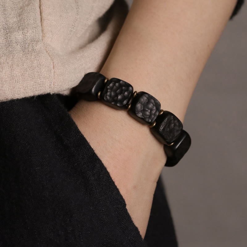 Wear FengShui Retro Ebony Wood Texture Style Copper Peace Balance Bracelet