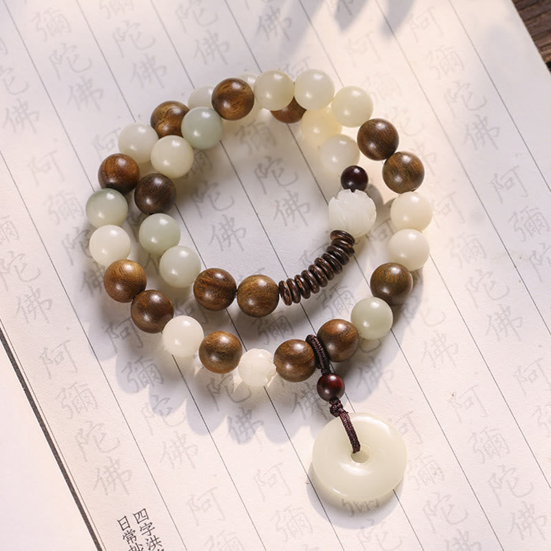 Wear FengShui Bodhi Seed Green Sandalwood Lotus Peace Buckle Harmony Double Wrap Bracelet