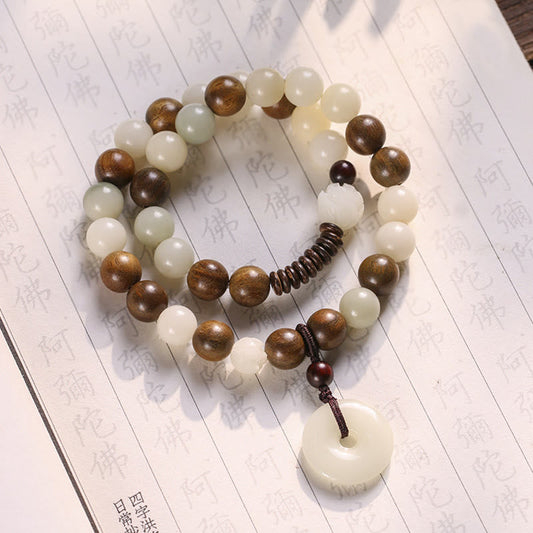 Wear FengShui Bodhi Seed Green Sandalwood Lotus Peace Buckle Harmony Double Wrap Bracelet