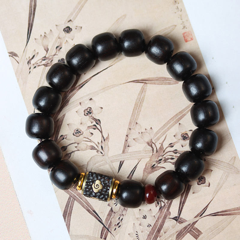 Wear FengShui Ebony Wood Auspicious Clouds Engraved Calm Bracelet