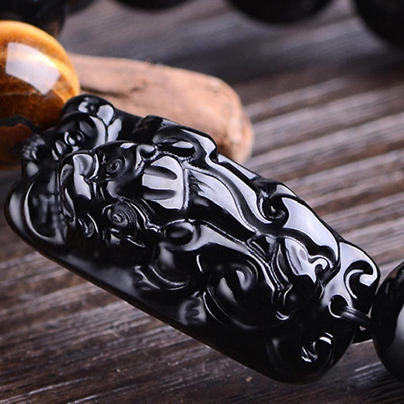 Wear FengShui Natural Black Obsidian PiXiu Tiger's Eye Strength Bracelet