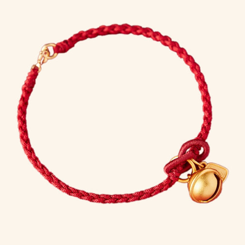 Wear FengShui Handmade Fu Character Charm Luck Happiness Bell Red Rope Bracelet