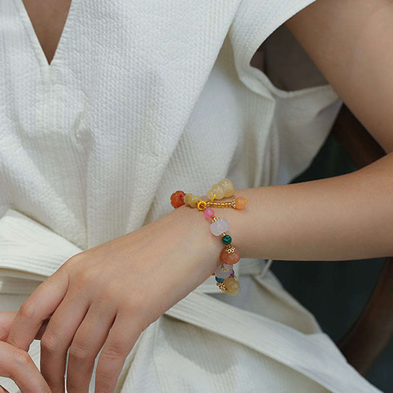 Wear FengShui Natural Golden Silk Jade Crystals Gourd Pixiu Pumpkin Beads Wealth Charm Bracelet