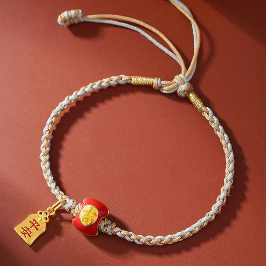 Wear FengShui 925 Sterling Silver Handmade Auspicious Chinese Character Blessing Braided String Bracelet