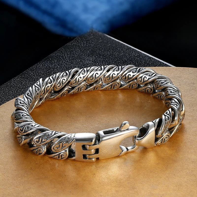 Wear FengShui Vintage Tang Dynasty Flower Design Carved Luck Bracelet