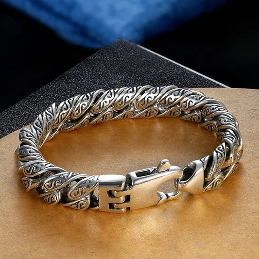 Wear FengShui Vintage Tang Dynasty Flower Design Carved Luck Bracelet