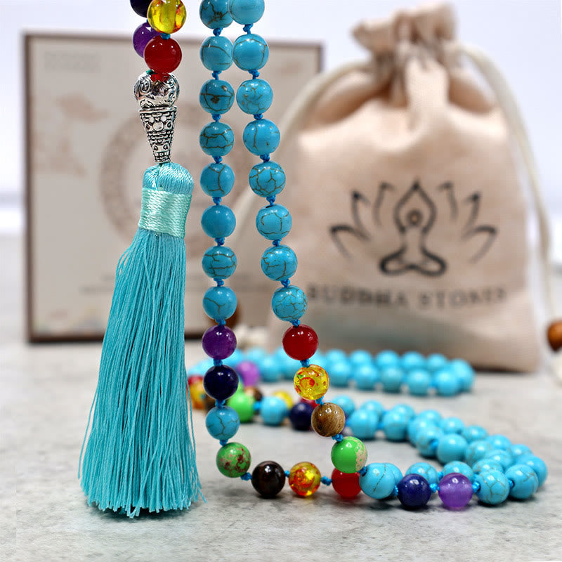 Wear FengShui 108 Mala Turquoise Beads Yoga Meditation Prayer Beads Necklace