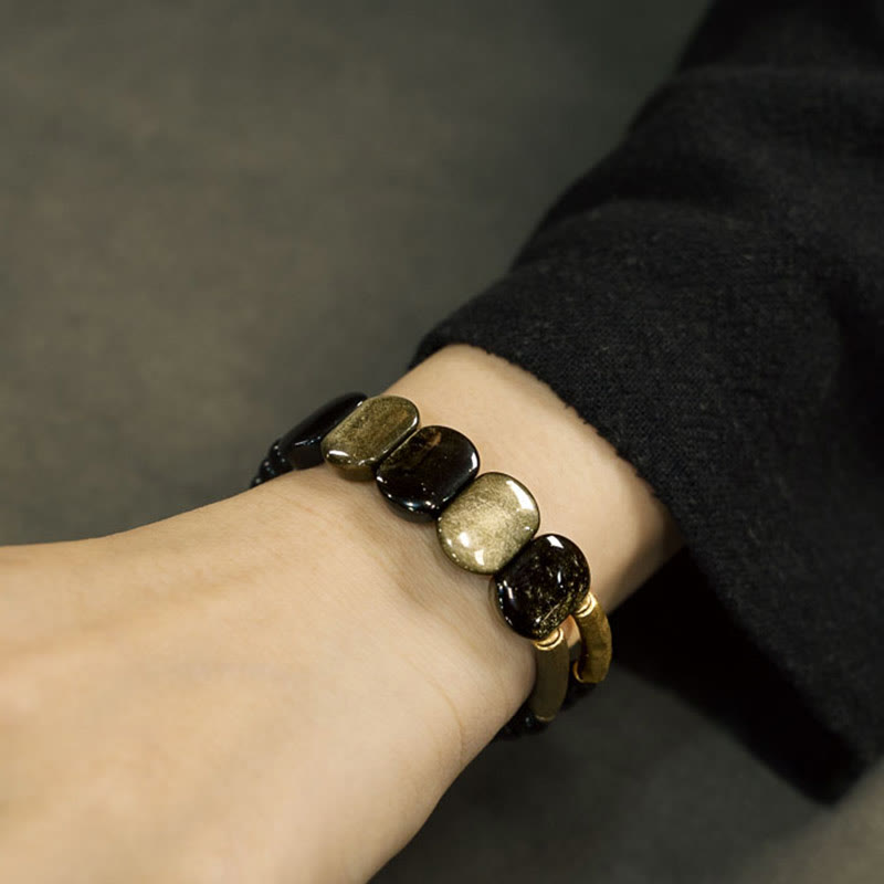 Wear FengShui Black Obsidian Gold Sheen Obsidian Strengthen Bracelet