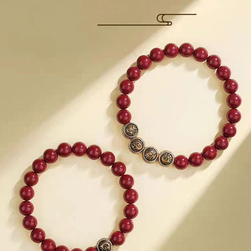 Wear FengShui 925 Sterling Silver Natural Cinnabar Four Beasts Blessing Bracelet
