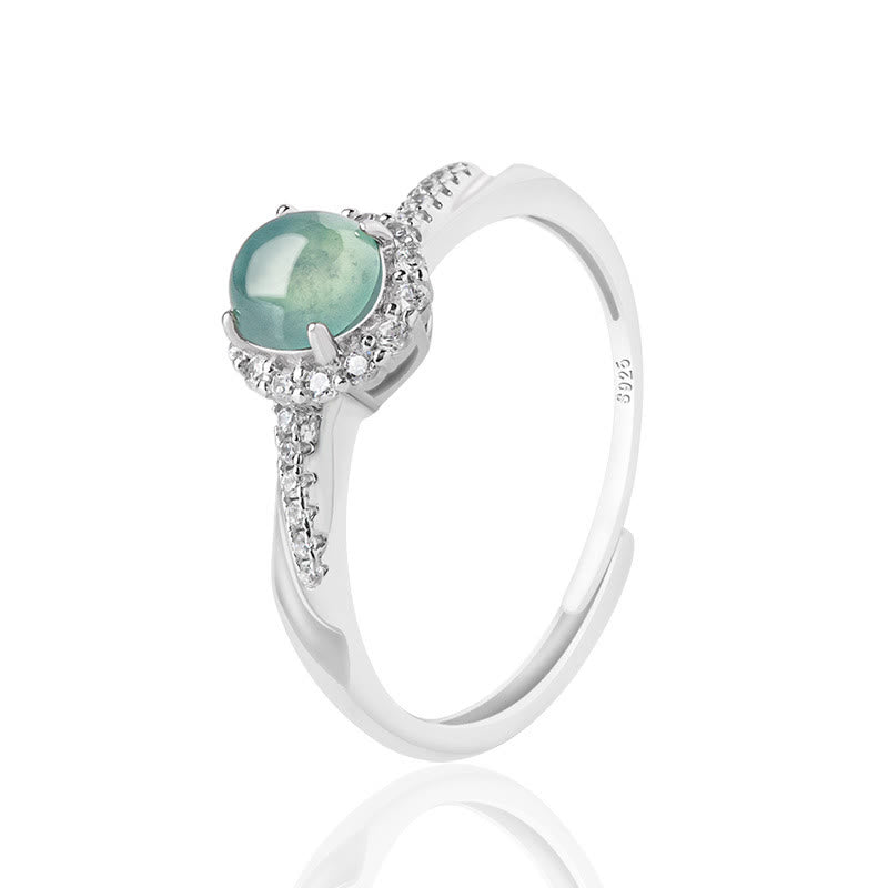 Wear FengShui 925 Sterling Silver Round Jade Luck Prosperity Adjustable Ring