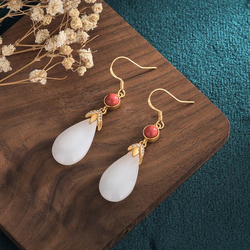Wear FengShui FengShui White Jade Luck Drop Earrings