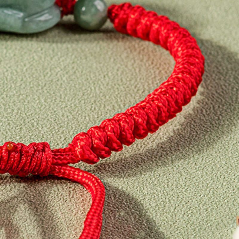 Wear FengShui Handmade Natural Jade PiXiu Protection King Kong Knot Braided String Bracelet