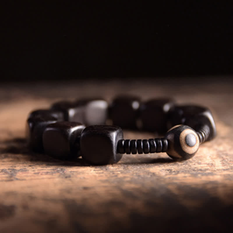Wear FengShui Tibetan Ebony Wood Dzi Bead Strength Bracelet