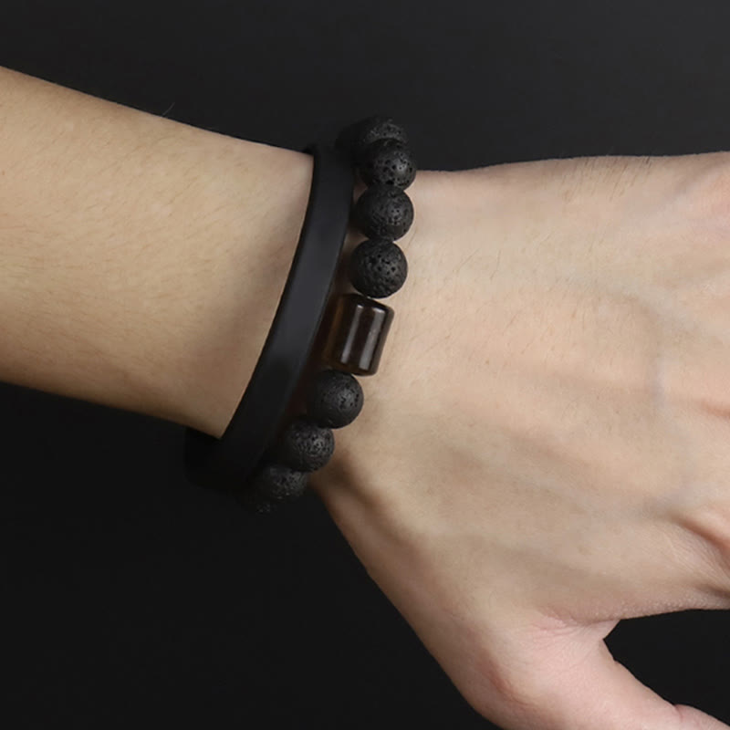 Wear FengShui Lava Rock Ebony Wood Tiger Eye Support Healing Bracelet