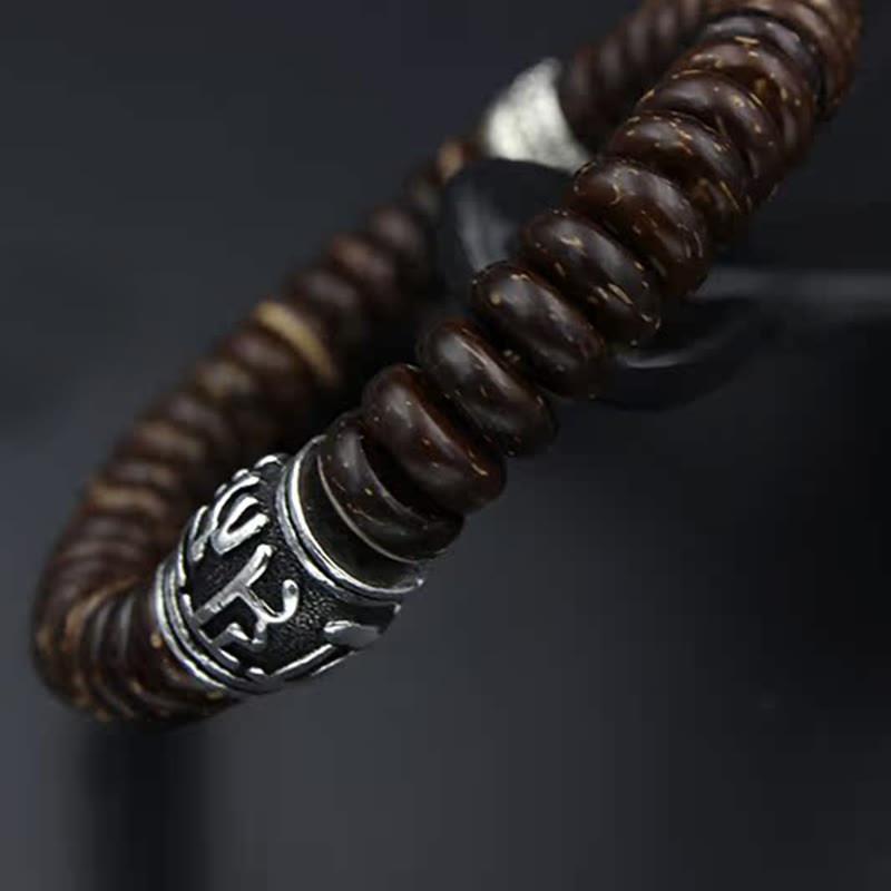 Wear FengShui Natural Tibetan Coconut Shell Om Mani Padme Hum Positive Bracelet