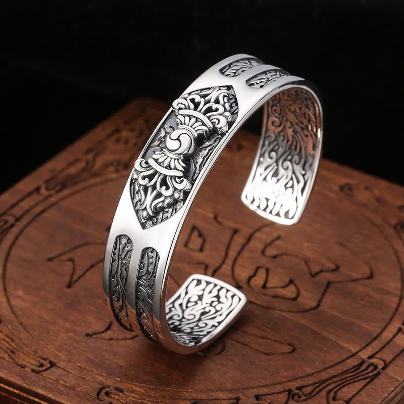 Wear FengShui 925 Sterling Silver Vajra Dorje Engraved Spiritual Power Bracelet Bangle