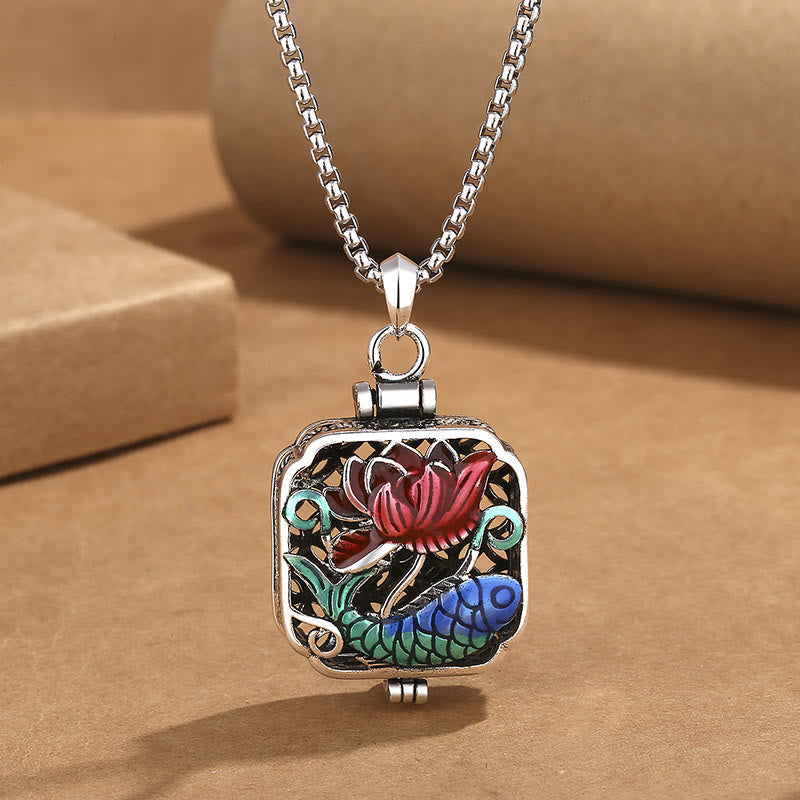 Wear FengShui Koi Fish Lotus Copper Coins Luck Ghau Prayer Box Necklace Pendant