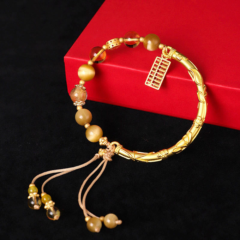 Wear FengShui Natural Tiger Eye Citrine Abacus Charm Protection Bracelet