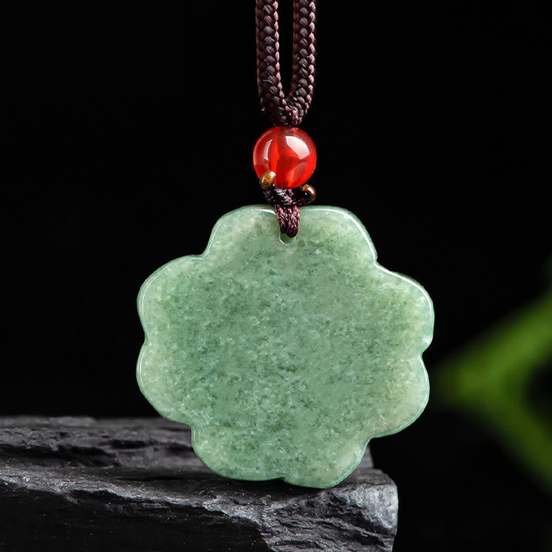 Wear FengShui Natural Lucky Four Leaf Clover Jade Prosperity Necklace Pendant