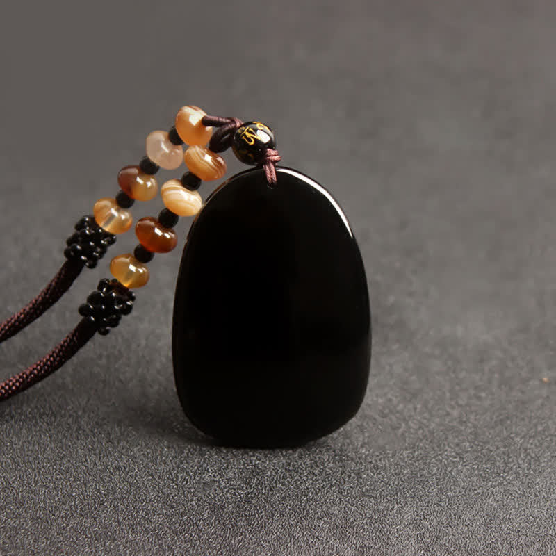 Wear FengShui Black Obsidian Tiger Eye Dragon Phoenix Protection Beaded Necklace Pendant