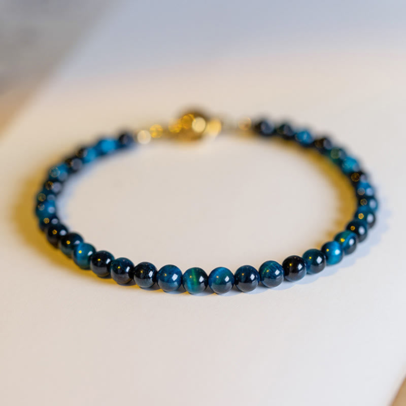 Wear FengShui Natural Blue Tiger Eye Stone Protection Chain Bracelet
