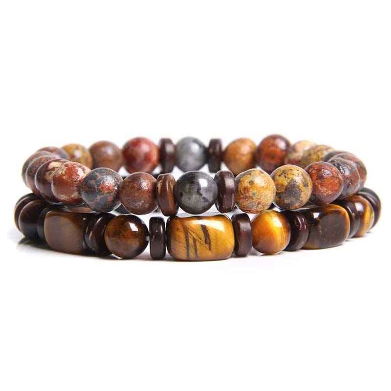 Wear FengShui 2PCS Healing Crystal Emperor Stone Tiger Eye Bead Bracelet