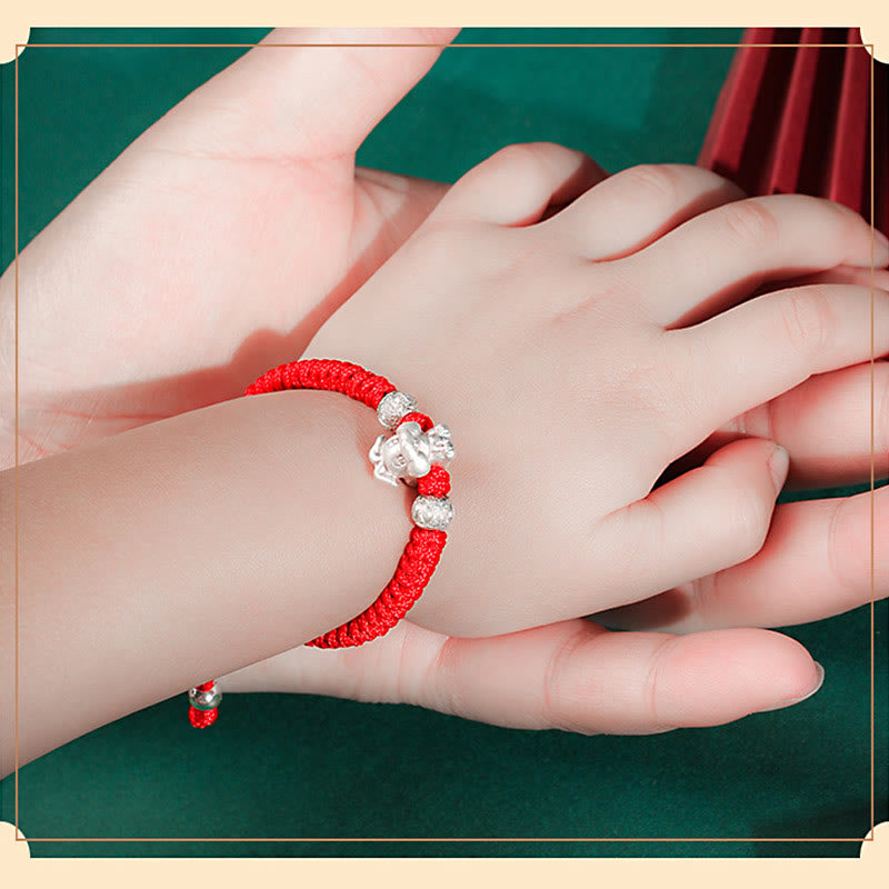 Wear FengShui 999 Sterling Silver Chinese Zodiac Red Rope Luck Handcrafted Kids Bracelet