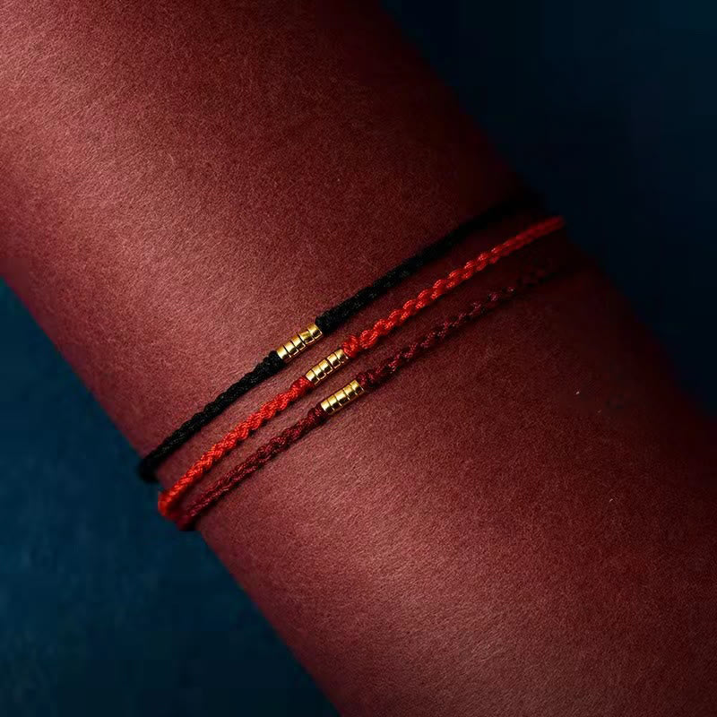 Wear FengShui 925 Sterling Silver Lucky Golden Bead Braided String Bracelet Anklet