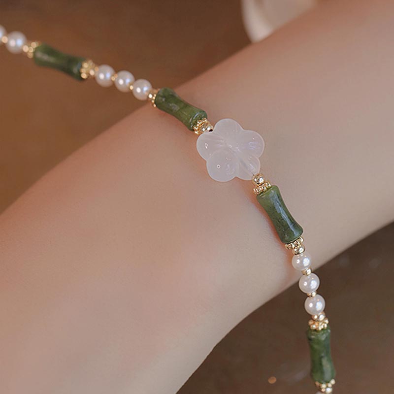 Wear FengShui Peridot Bamboo Flower Agate Pearl Peace Bracelet