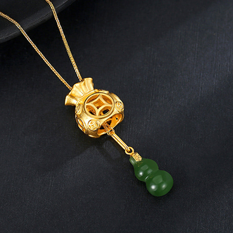 Wear FengShui  Auspicious Feng Shui Money Bag Jade Pendant Necklace