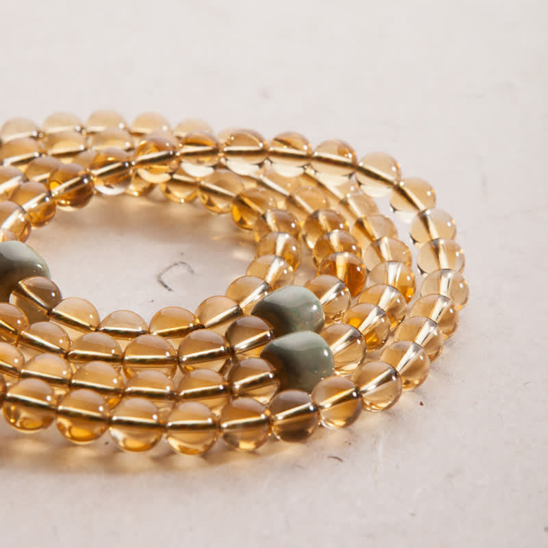 Wear FengShui 108 Mala Beads 925 Sterling Silver Citrine Sandalwood Turquoise Protection Prosperity Bracelet