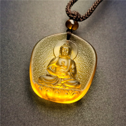 Wear FengShui Chinese Zodiac Natal Buddha Blessing Liuli Crystal Compassion Necklace Pendant